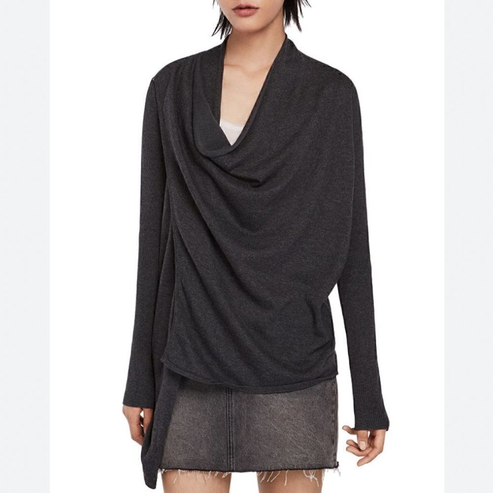 ALLSAINTS Drina Draped Black Wool Cardigan Size 0